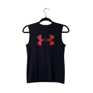 Under Armour Black Sleeveless Mens Shirt Red Logo Size M